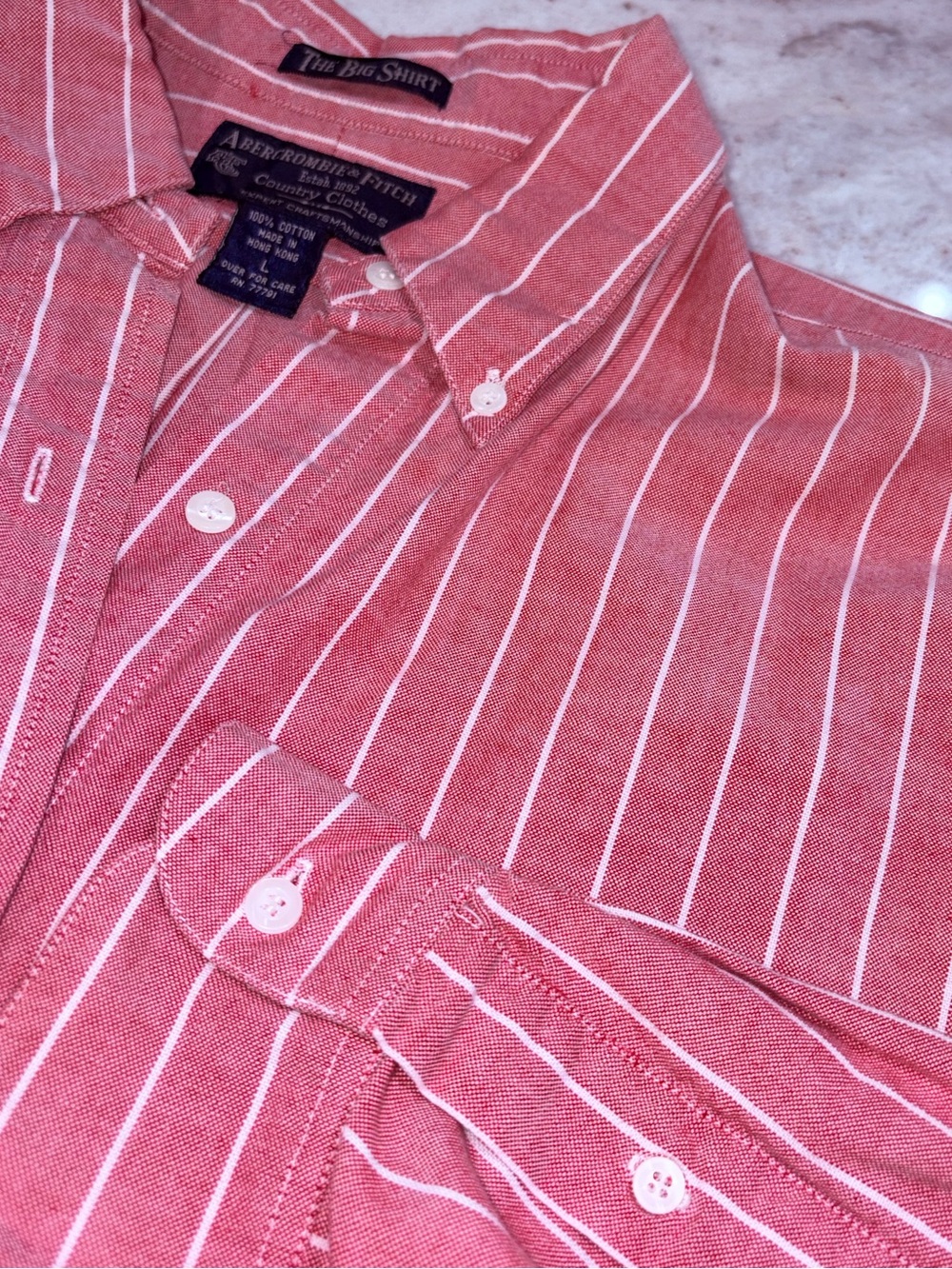 Men’s VTG 90s Abercrombie & Fitch The Big Shirt Pin Stripe Button Down Size LG